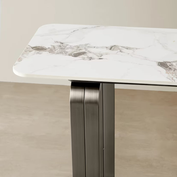 Catalyst Marbella White Sintered Stone Console Table  - Black Nickel Frame