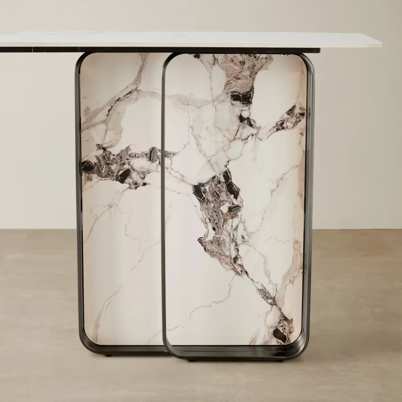 Catalyst Marbella White Sintered Stone Console Table  - Black Nickel Frame