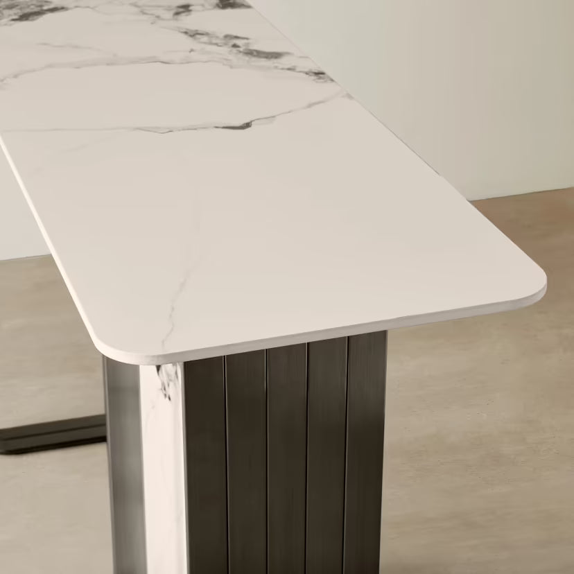 Catalyst Marbella White Sintered Stone Console Table  - Black Nickel Frame