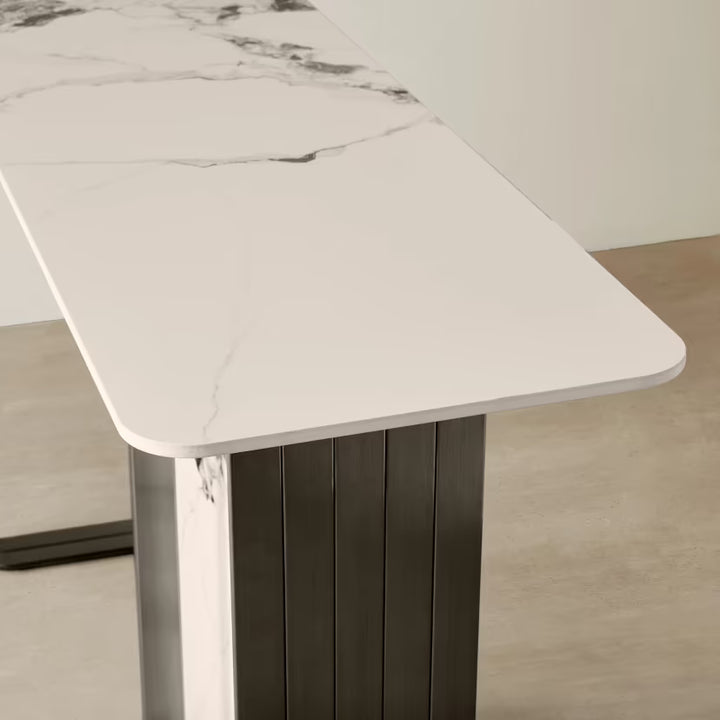 Catalyst Marbella White Sintered Stone Console Table  - Black Nickel Frame