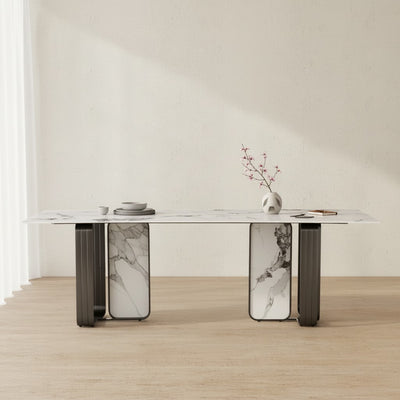Catalyst Marbella  White Sintered Stone Dining Table - Black Nickel Frame