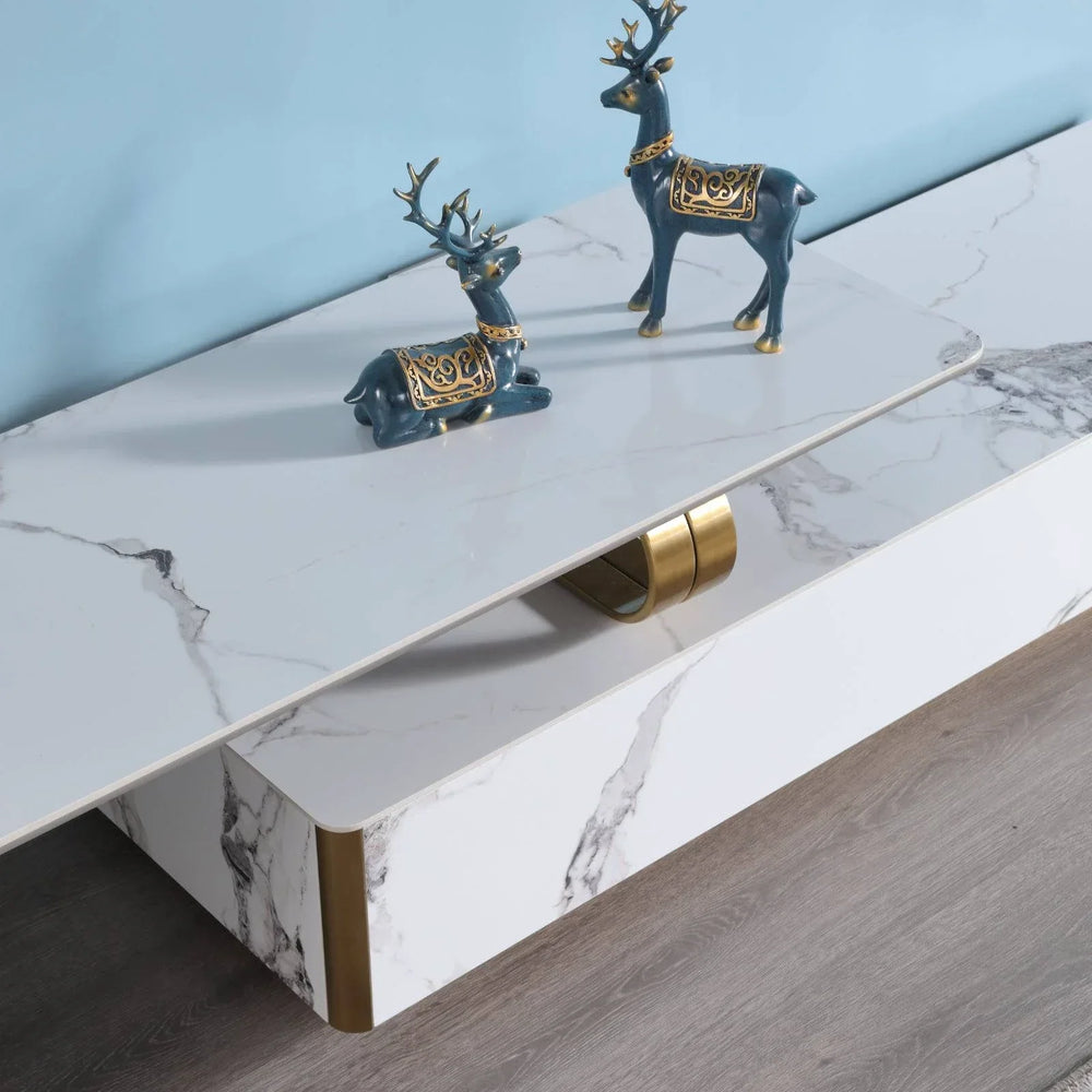 Catalyst TV Unit Marbella White sintered stone white TV unit - DLB Furniture